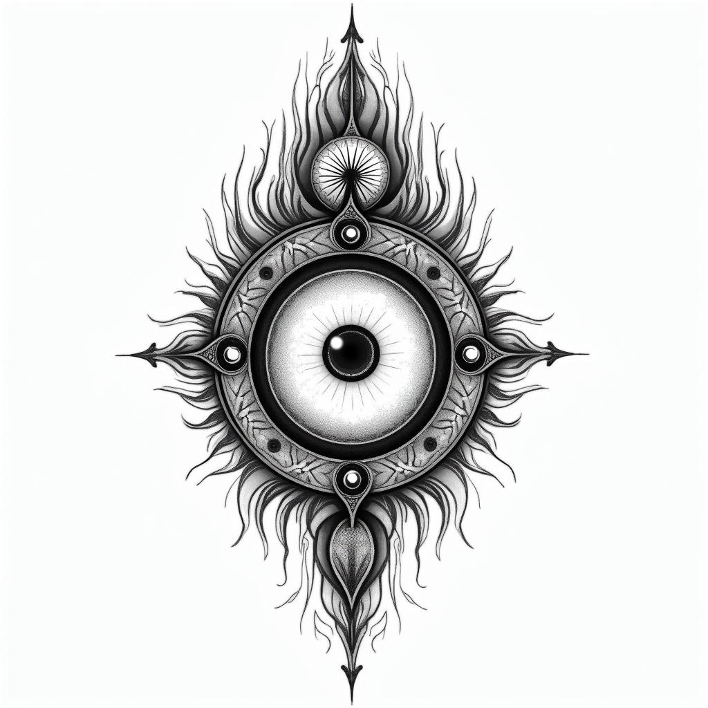 Frank William Campbell 88 moon water controlled chaosin spiritual symbols tattoo style, featuring an intricate design incorporating elements, Hamsa hand, third eye, minimalist composition - Variation 4