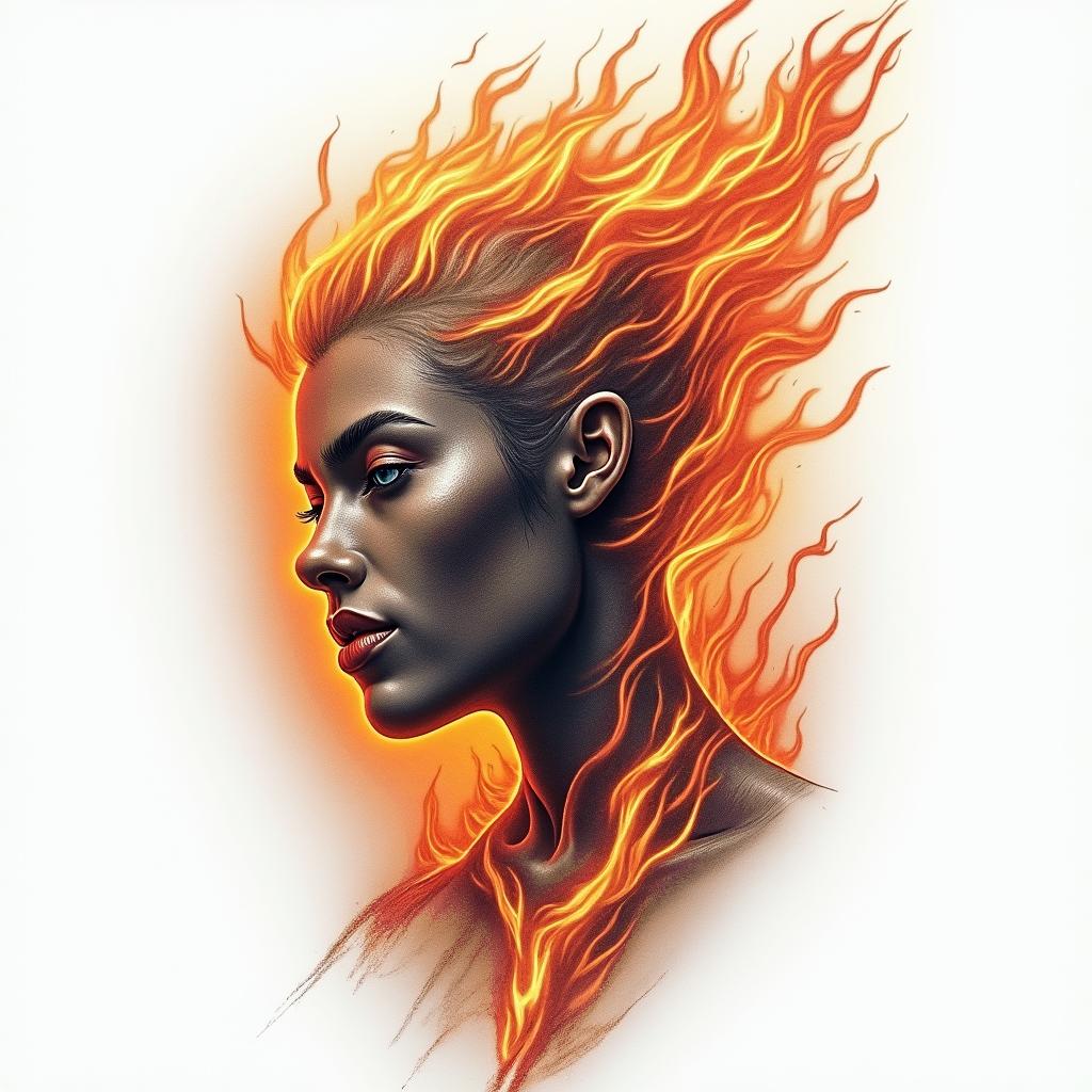Dedication, Determination, Disciplinein flame tattoo style showcasing fiery elements with dynamic flame patterns, glowing effect of flames, natural colors - Variation 3
