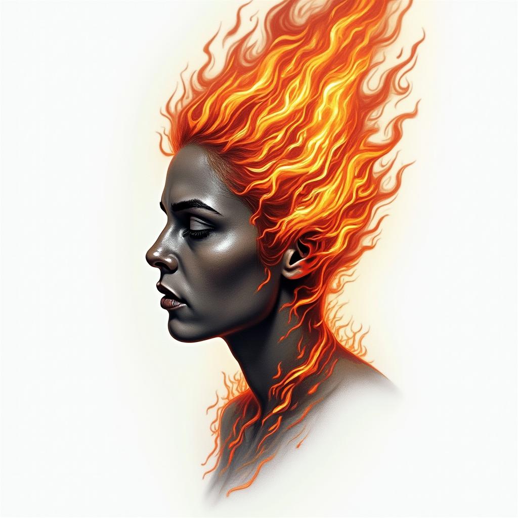 Dedication, Determination, Disciplinein flame tattoo style showcasing fiery elements with dynamic flame patterns, glowing effect of flames, natural colors