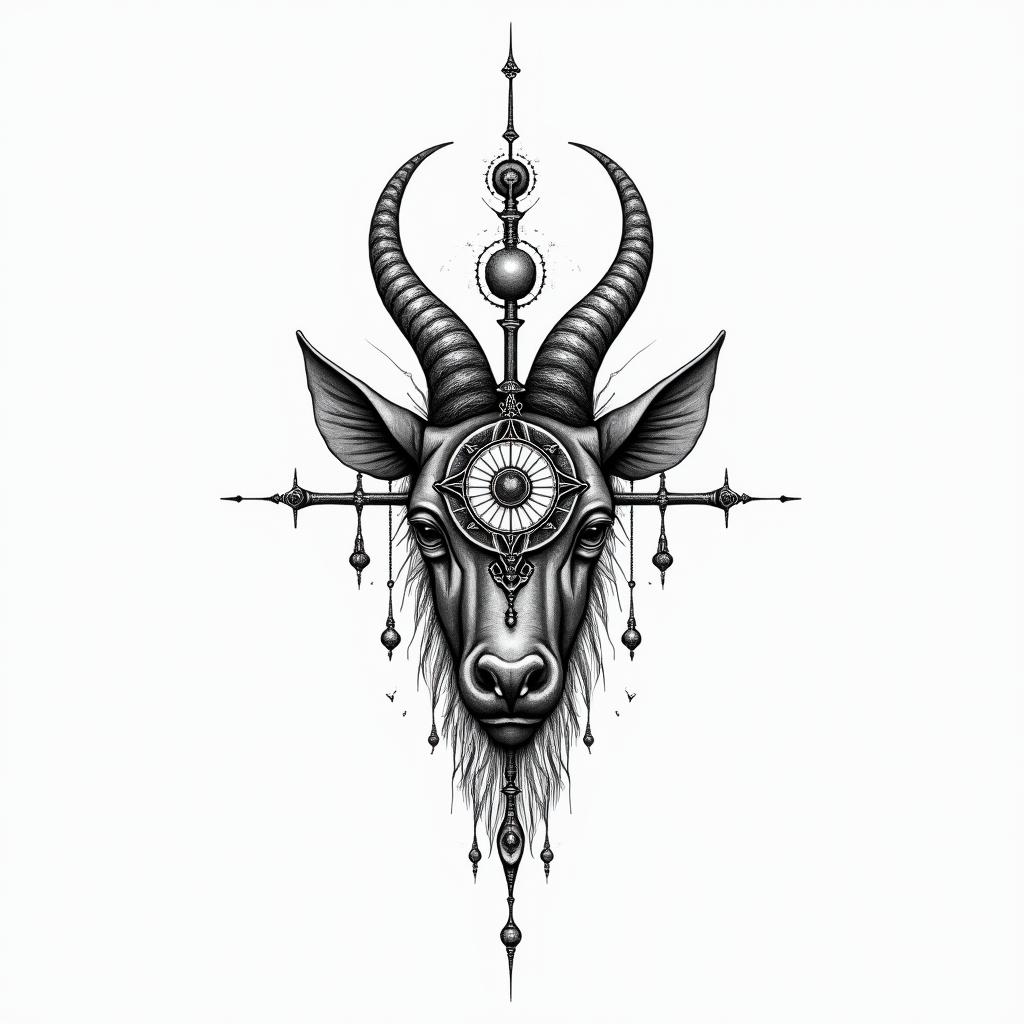 Destiny, Taurus, Floridain spiritual symbols tattoo style, featuring an intricate design incorporating elements, Hamsa hand, third eye, minimalist composition - Variation 2