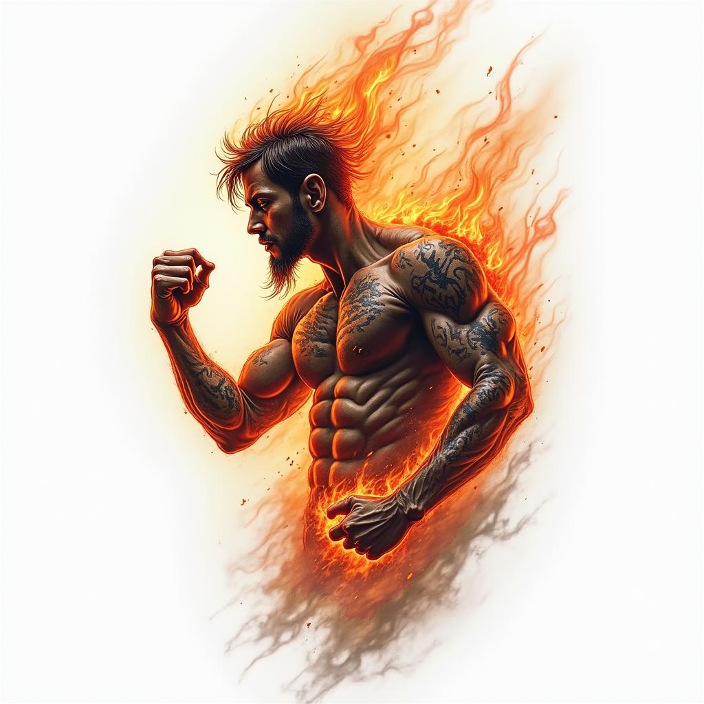 Dedication, Determination, Disciplinein flame tattoo style showcasing fiery elements with dynamic flame patterns, glowing effect of flames, natural colors - Variation 4