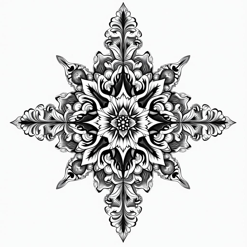 Frank William Campbell 88 moon water controlled chaosin ornamental tattoo style, featuring intricate symmetrical patterns and floral designs, showcasing highly detailed line work and geometric shapes, creating a sense of elegance and balance - Variation 2