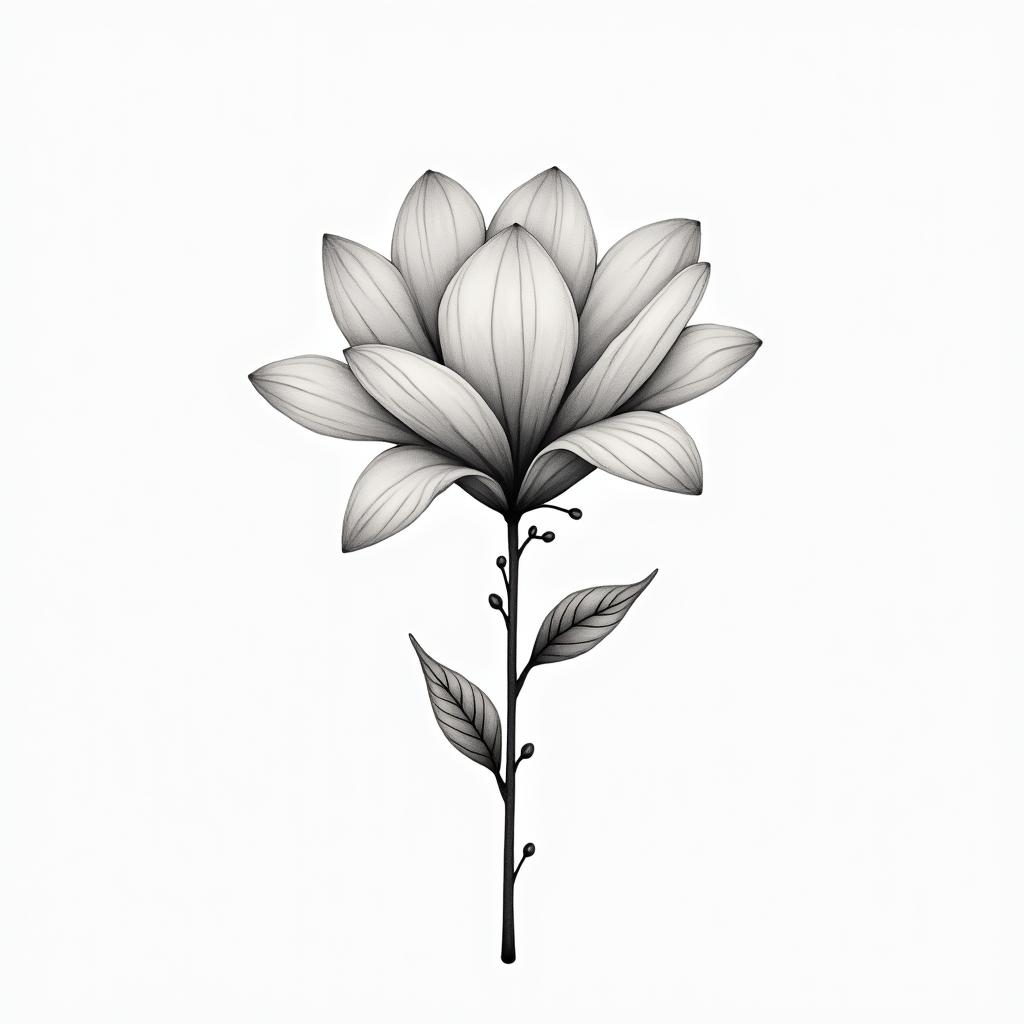 Magnolia treein Modest style tattoo, featuring soft, delicate line work with simple and meaningful symbols, gentle waves, a heart, evoking a sense of serenity and grace, - Variation 2