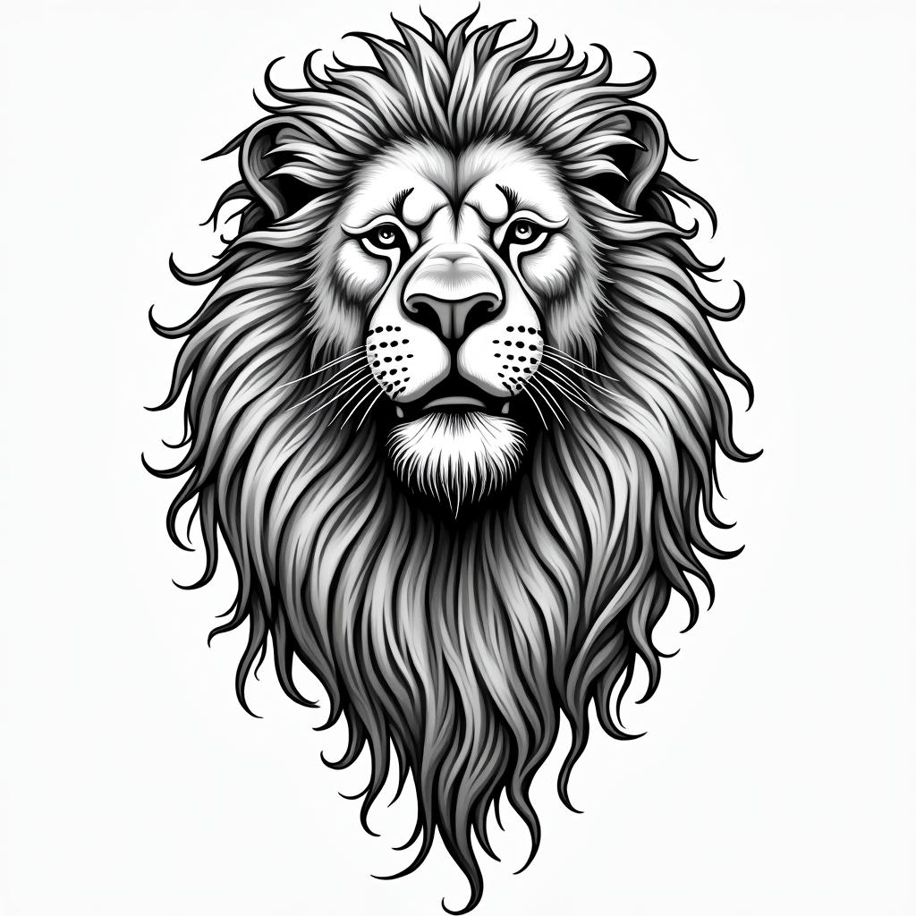 Lions, heaven, Godin authentic tattoo style, incorporating traditional modifications, bold black outlines, solid color fills, featuring classic authentic elements - Variation 4