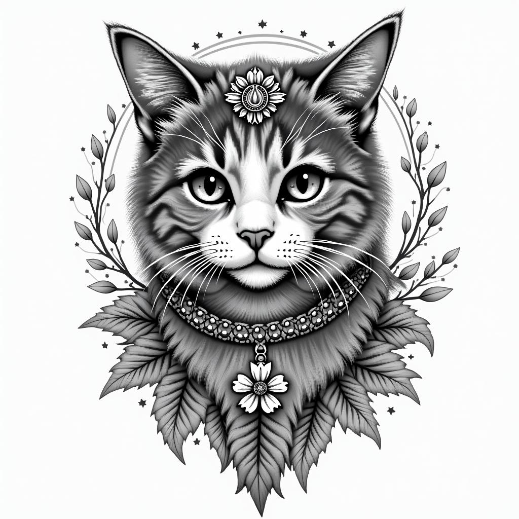 Name gypsy in memory of beloved catin bohemian style tattoo, 8k - Variation 4