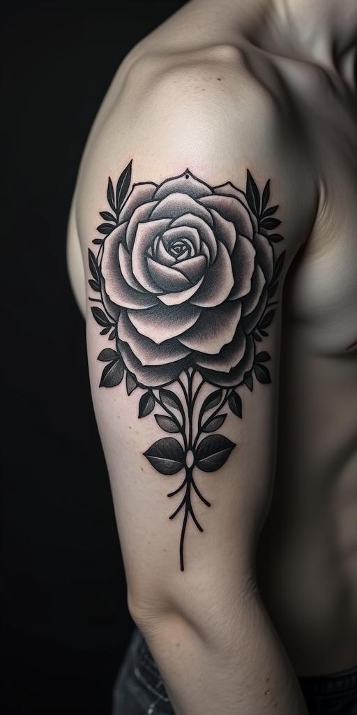 2 roses with word सन्तोष above them surrounded by a Māori patternhigly detailed tattoo
