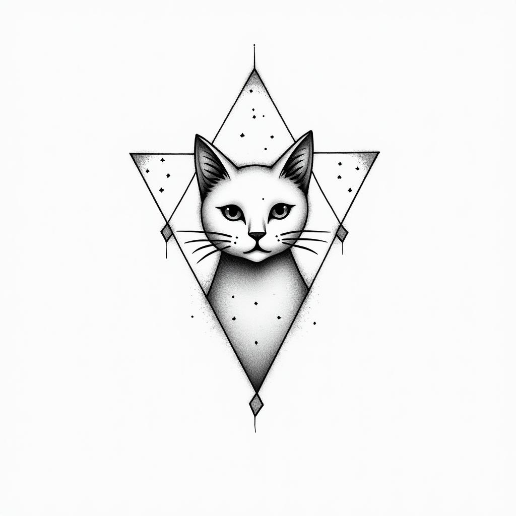 Name gypsy in memory of beloved catin minimalist style tattoo, featuring simple shapes and fine lines, with minimal shading and details, tiny triangles, creating a sense of balance and harmony - Variation 3