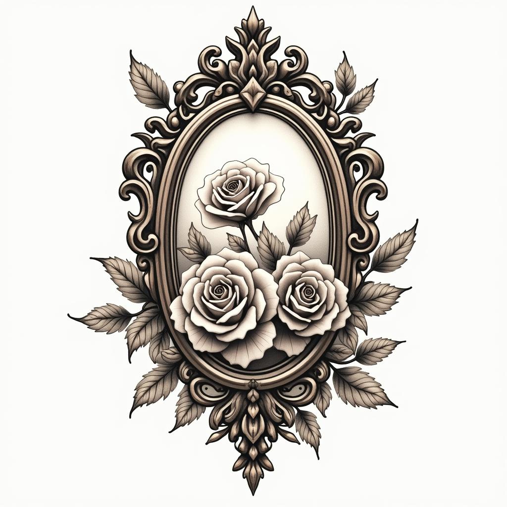 Bubbles
sparkle simplein victorian style tattoo, featuring vintage and elegant elements, ornate frames, roses, antique, sepia-toned color scheme - Variation 3