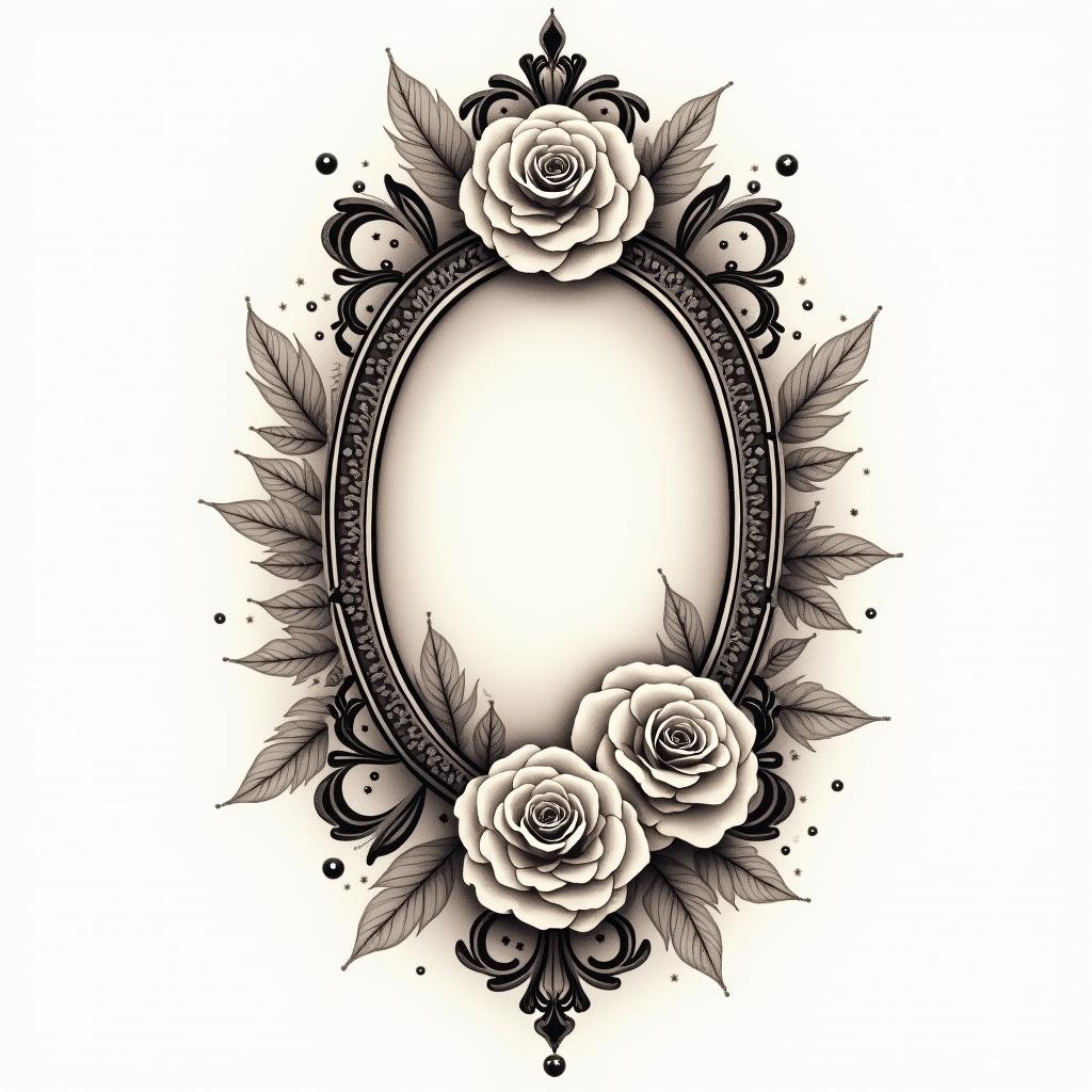 Bubbles
sparkle simplein victorian style tattoo, featuring vintage and elegant elements, ornate frames, roses, antique, sepia-toned color scheme