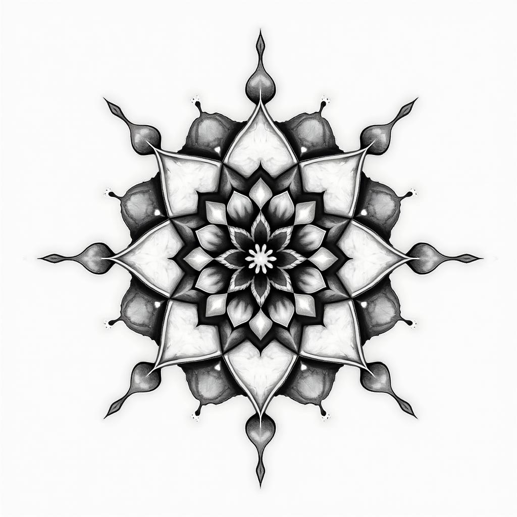 Bubbles 
sparkle simple in geometric style tattoo, blending hexagons, mandala-inspired patterns, symmetrical and fractal design, clean lines, sharp angles