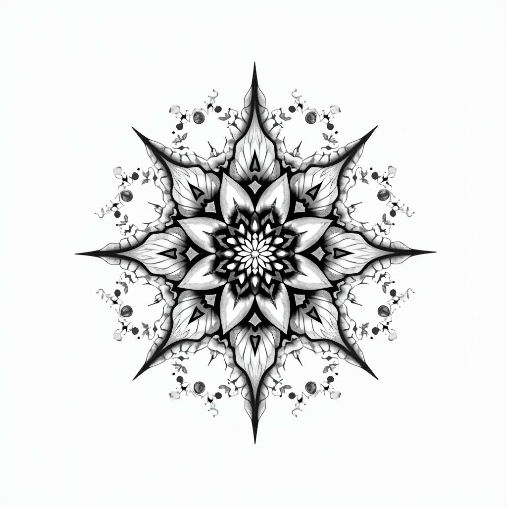 Bubbles
sparkle simple in geometric style tattoo, blending hexagons, mandala-inspired patterns, symmetrical and fractal design, clean lines, sharp angles - Variation 4