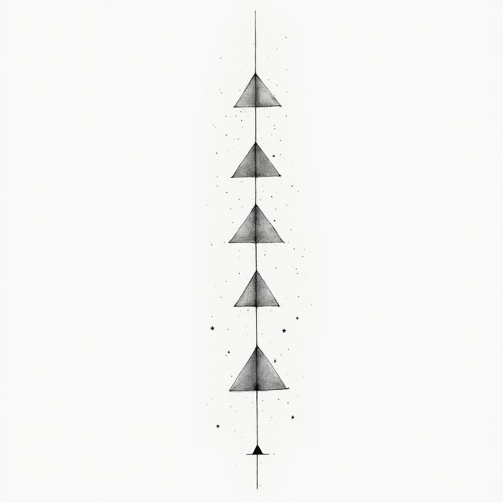 Camila, Leo, Julioin minimalist style tattoo, featuring simple shapes and fine lines, with minimal shading and details, tiny triangles, creating a sense of balance and harmony - Variation 3