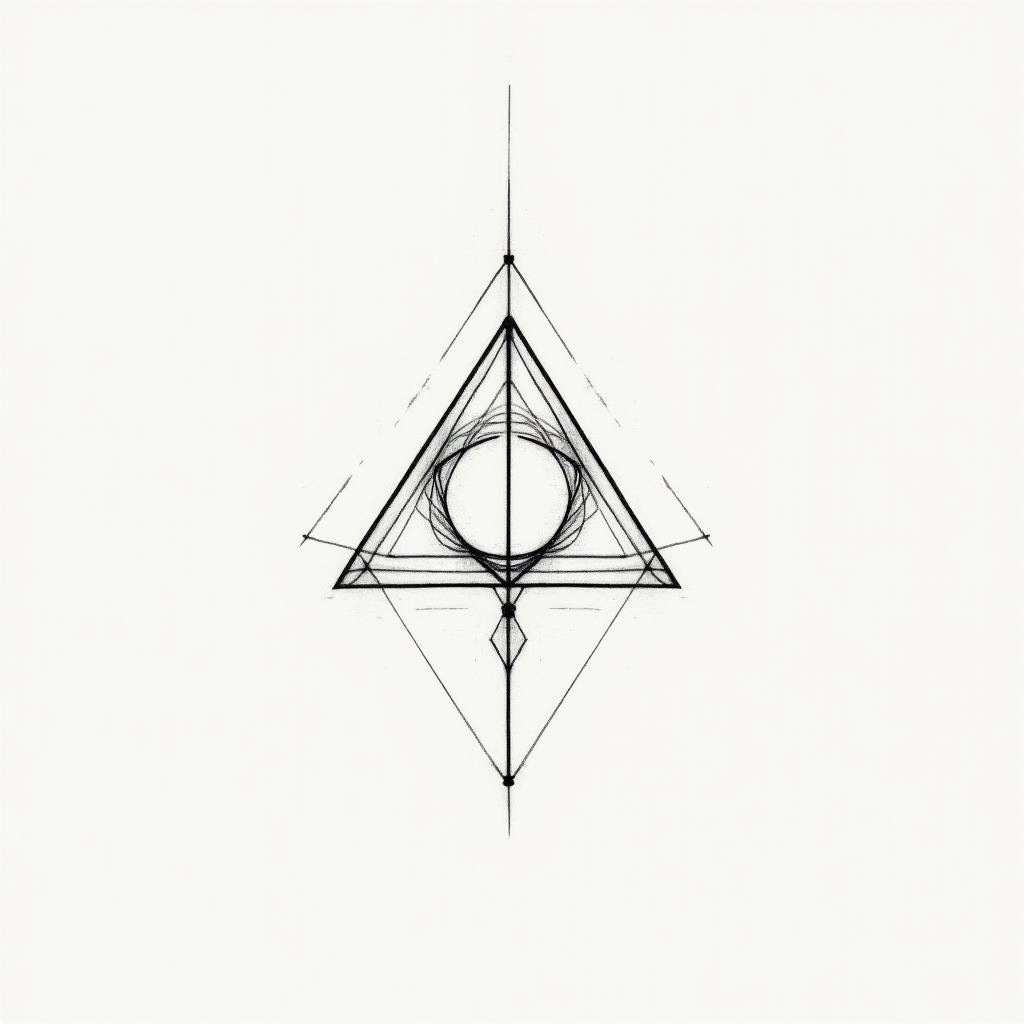 Camila, Leo, Julioin minimalist style tattoo, featuring simple shapes and fine lines, with minimal shading and details, tiny triangles, creating a sense of balance and harmony - Variation 2