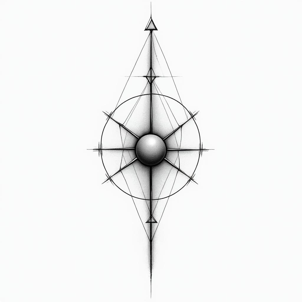 SCC, billiards, Sagittariusin minimalist style tattoo, featuring simple shapes and fine lines, with minimal shading and details, tiny triangles, creating a sense of balance and harmony - Variation 3