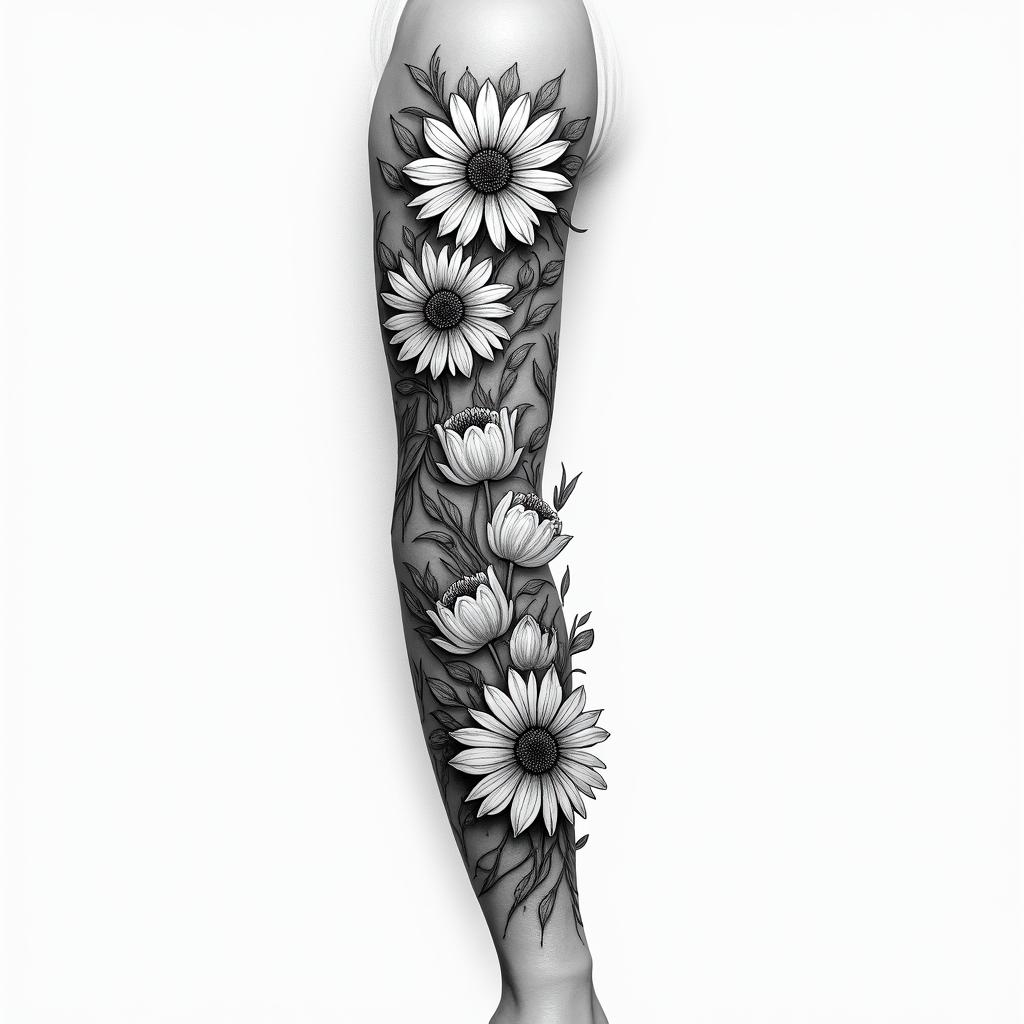 I want a full arm sleeve with flowers, nature, and Aphroditehigly detailed tattoo - Variation 6