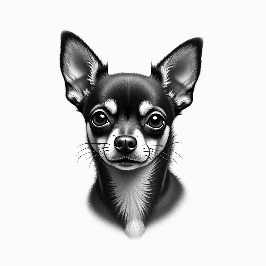 A Chihuahua dogin portrait tattoo style, featuring a highly realistic and detailed depiction - Variation 4