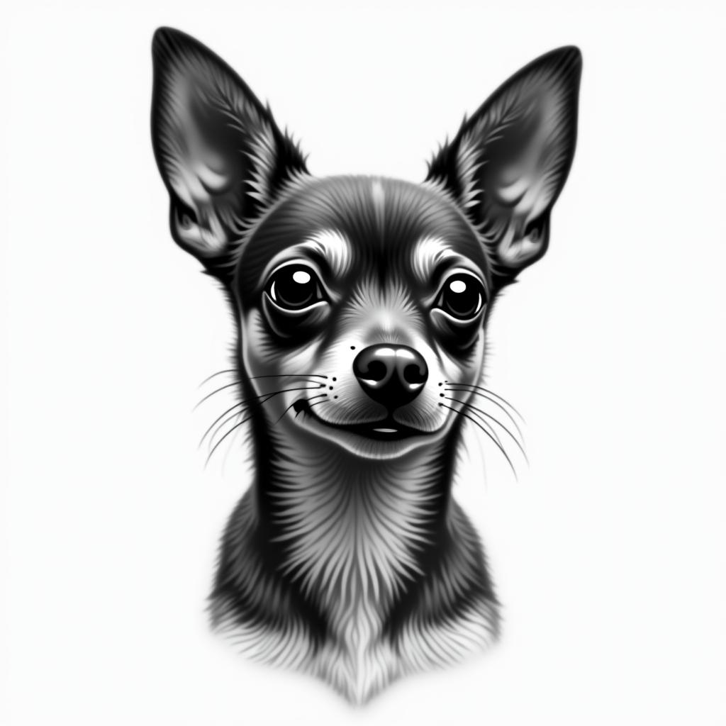 A Chihuahua dogin portrait tattoo style, featuring a highly realistic and detailed depiction - Variation 2