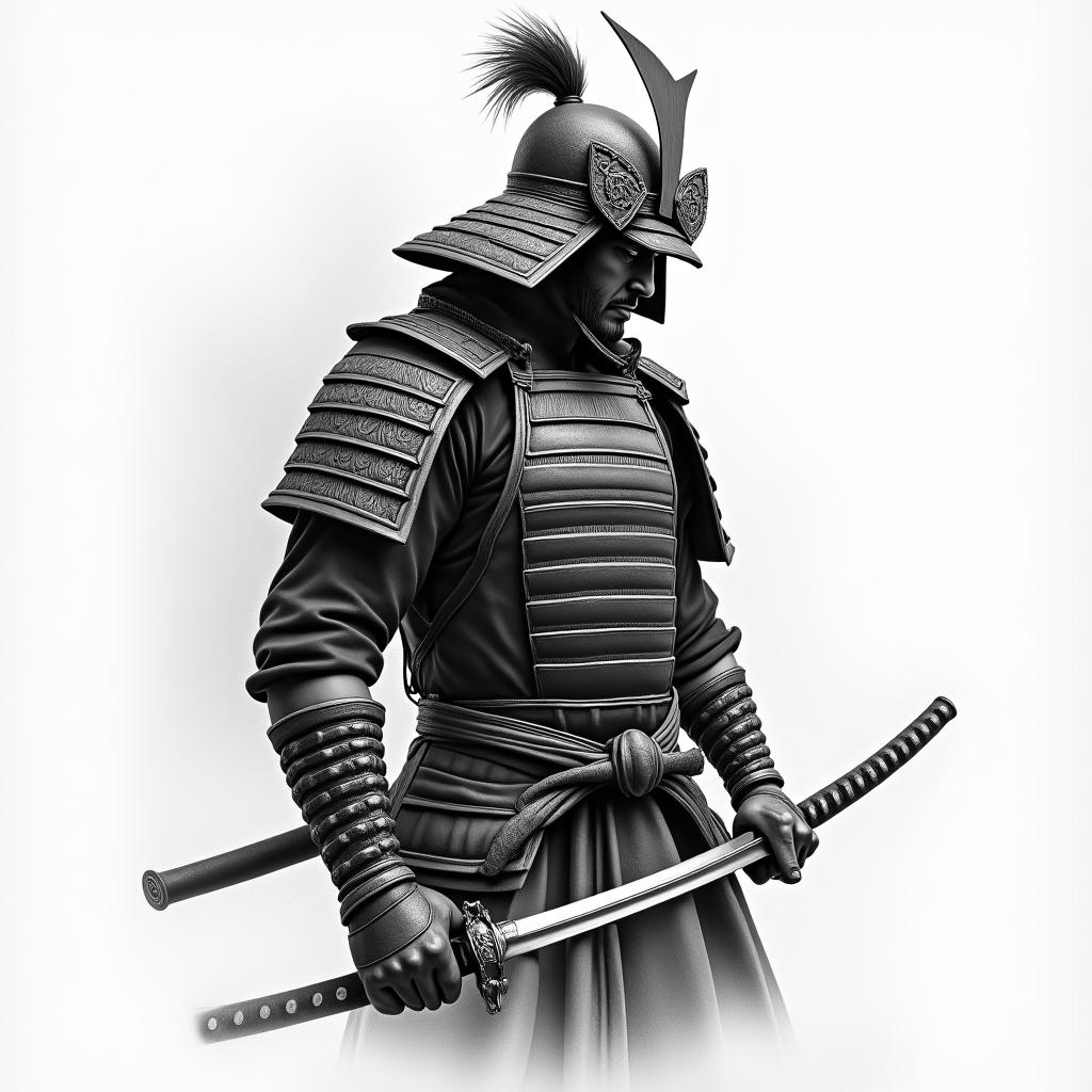Samurai with a katanahigly detailed tattoo - Variation 9