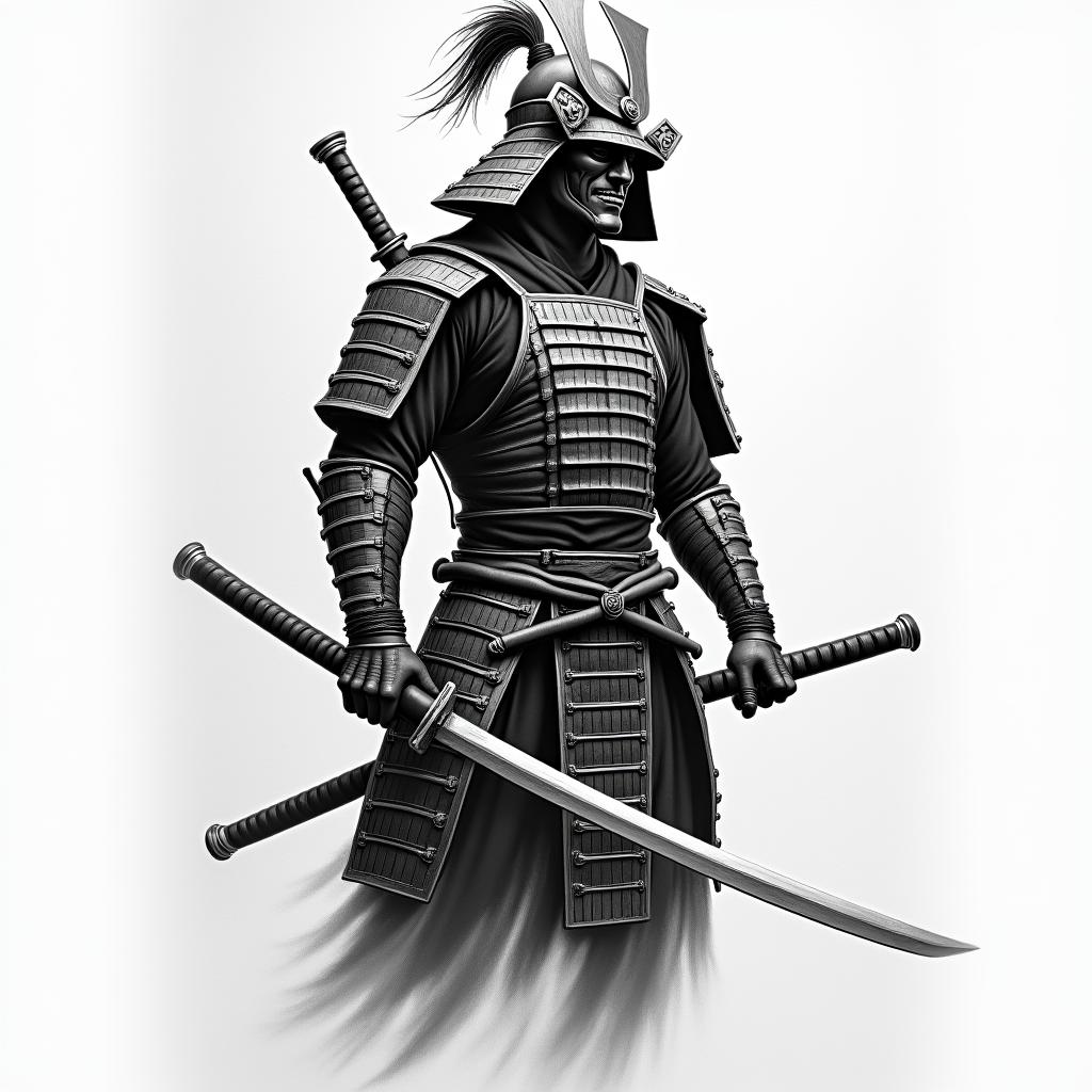 Samurai with a katanahigly detailed tattoo - Variation 6
