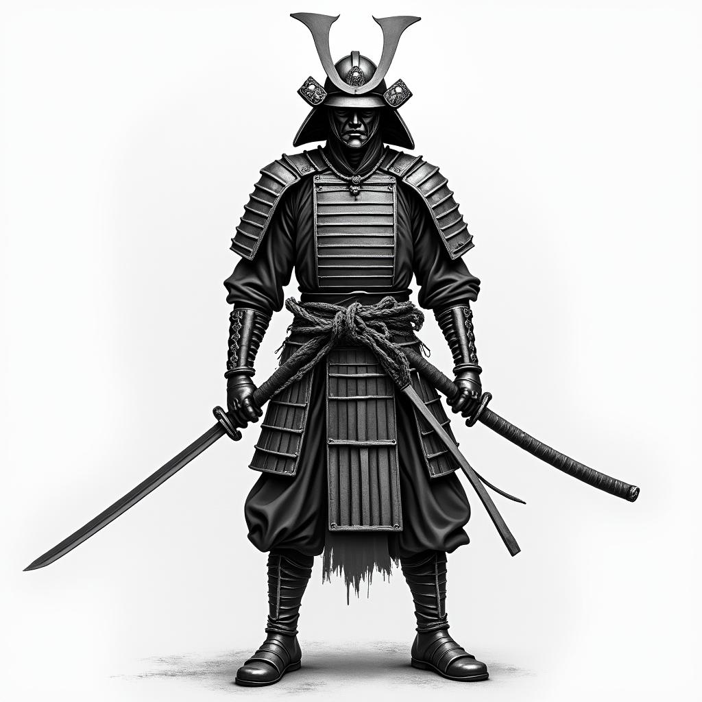 Samurai with a katanahigly detailed tattoo - Variation 7