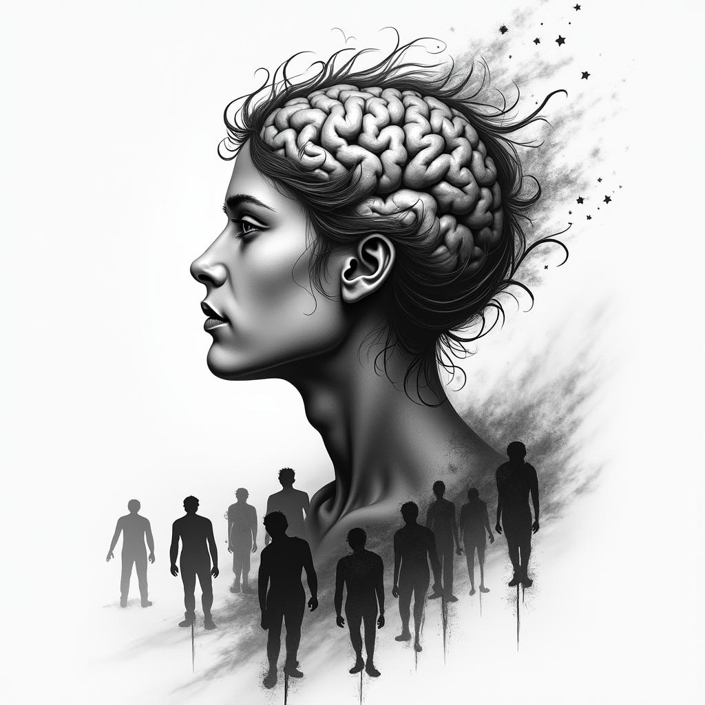 Lonely mind amongst the herd of peoplehigly detailed tattoo - Variation 2