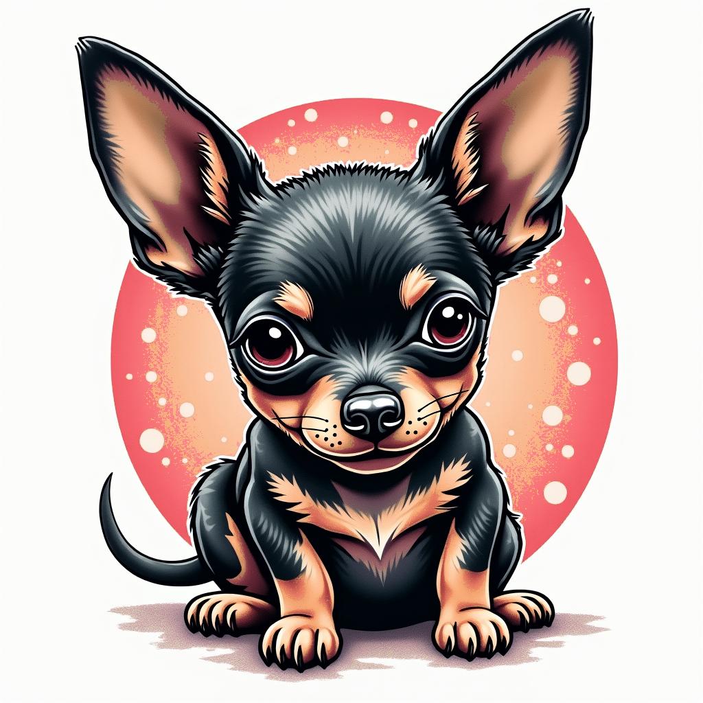 A Chihuahua dogin pop art style tattoo, featuring bold and vibrant colors, exaggerated outlines, iconic imagery, inspired by comic books and speech bubbles, comic book characters, retro pop culture - Variation 3