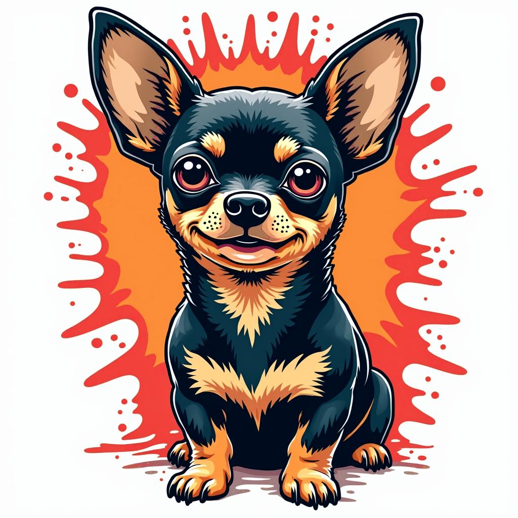 A Chihuahua dogin pop art style tattoo, featuring bold and vibrant colors, exaggerated outlines, iconic imagery, inspired by comic books and speech bubbles, comic book characters, retro pop culture - Variation 2