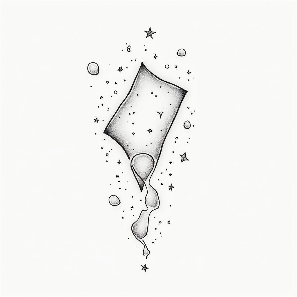 Bubbles sparkle quirkyin minimalist style tattoo, featuring simple shapes and fine lines, with minimal shading and details, tiny triangles, creating a sense of balance and harmony - Variation 2