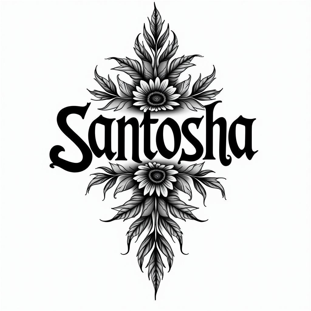 Santosha in type face fonthigly detailed tattoo - Variation 2