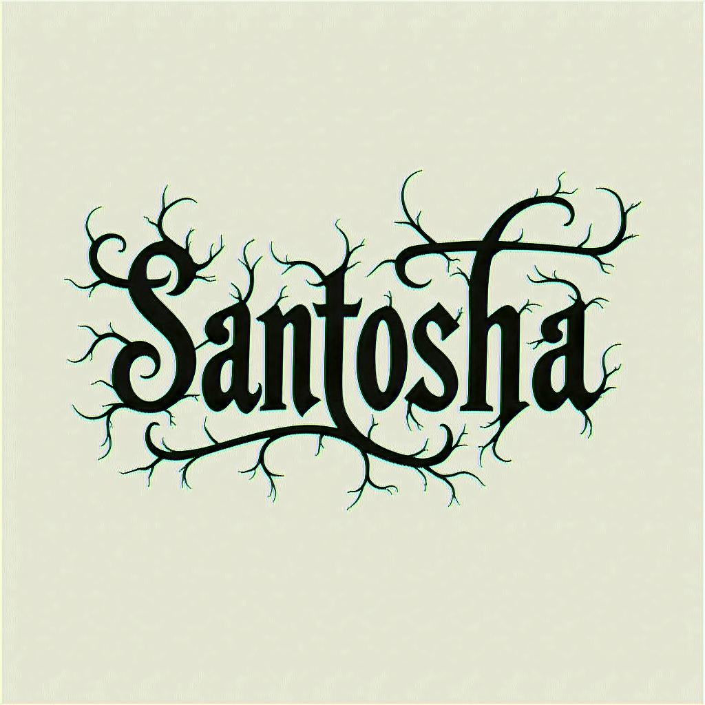 Santosha in type face fonthigly detailed tattoo - Variation 4