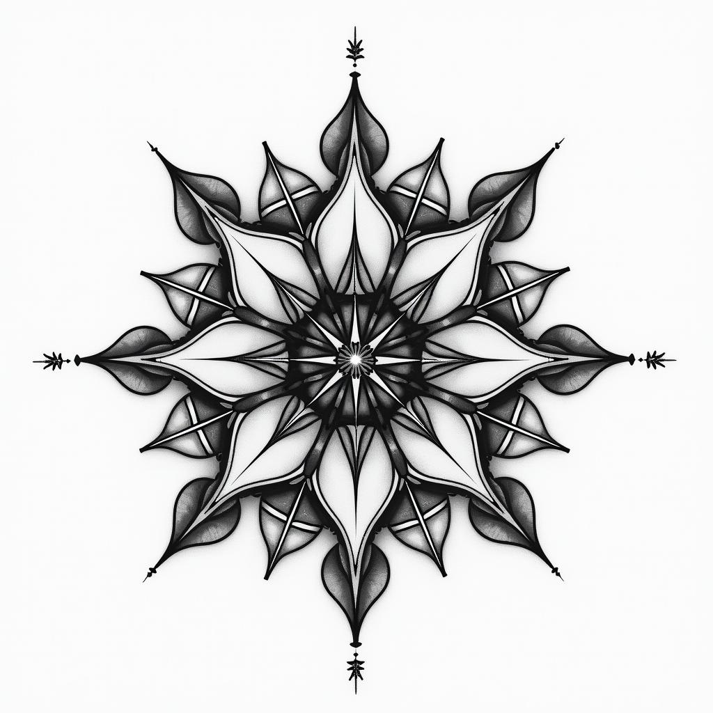 Bubbles sparkle quirky in geometric style tattoo, blending hexagons, mandala-inspired patterns, symmetrical and fractal design, clean lines, sharp angles - Variation 2