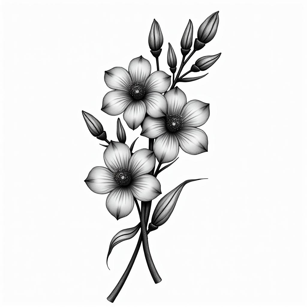 Long Jasmin flowershigly detailed tattoo