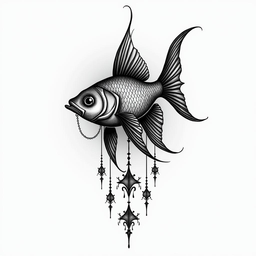 Kauani fish 19 years oldtext-based tattoo, gothic font ultra-realistic, perfectly placed, high-quality font design, photo-realistic shading, 8k, high quality, finely detailed typography - Variation 4