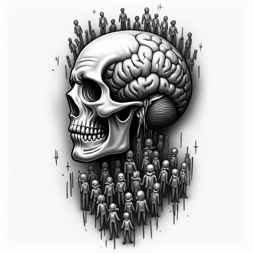 Lonely mind amongst the herd of peoplehigly detailed tattoo