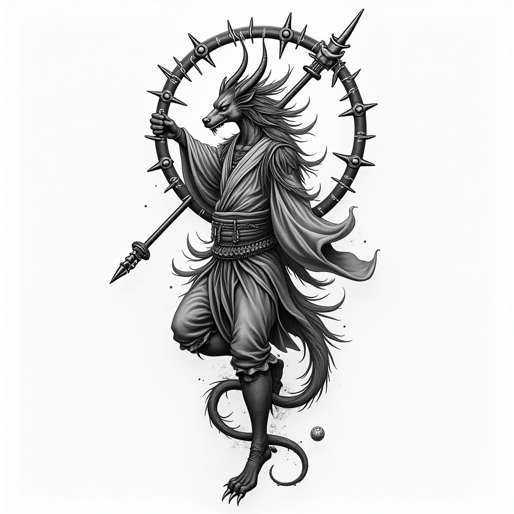 SCC, billiards, Sagittariusin japanese style tattoo, detailed tattoo, traditional japanese culture tattoo, mythology, 8k
