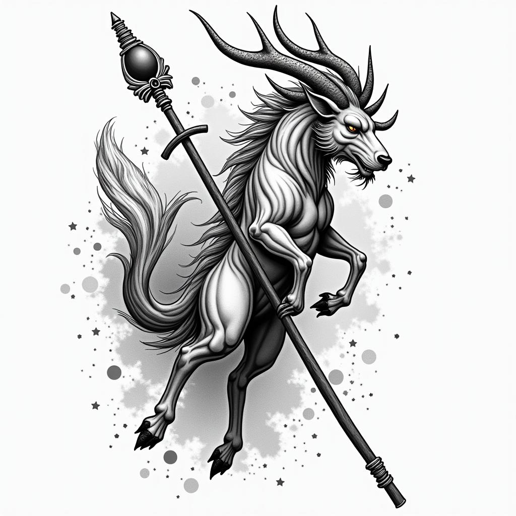 SCC, billiards, Sagittariusin japanese style tattoo, detailed tattoo, traditional japanese culture tattoo, mythology, 8k - Variation 3