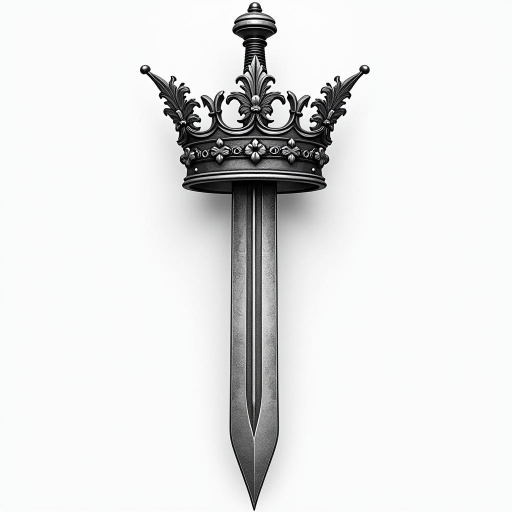 A crown whit a sword throughhigly detailed tattoo