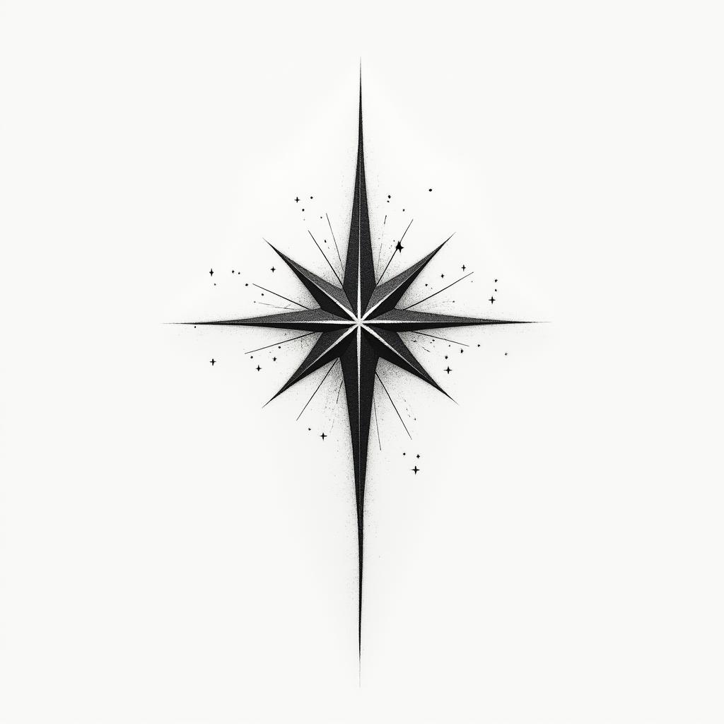 Sparkle star royalin minimalist style tattoo, featuring simple shapes and fine lines, with minimal shading and details, tiny triangles, creating a sense of balance and harmony - Variation 6