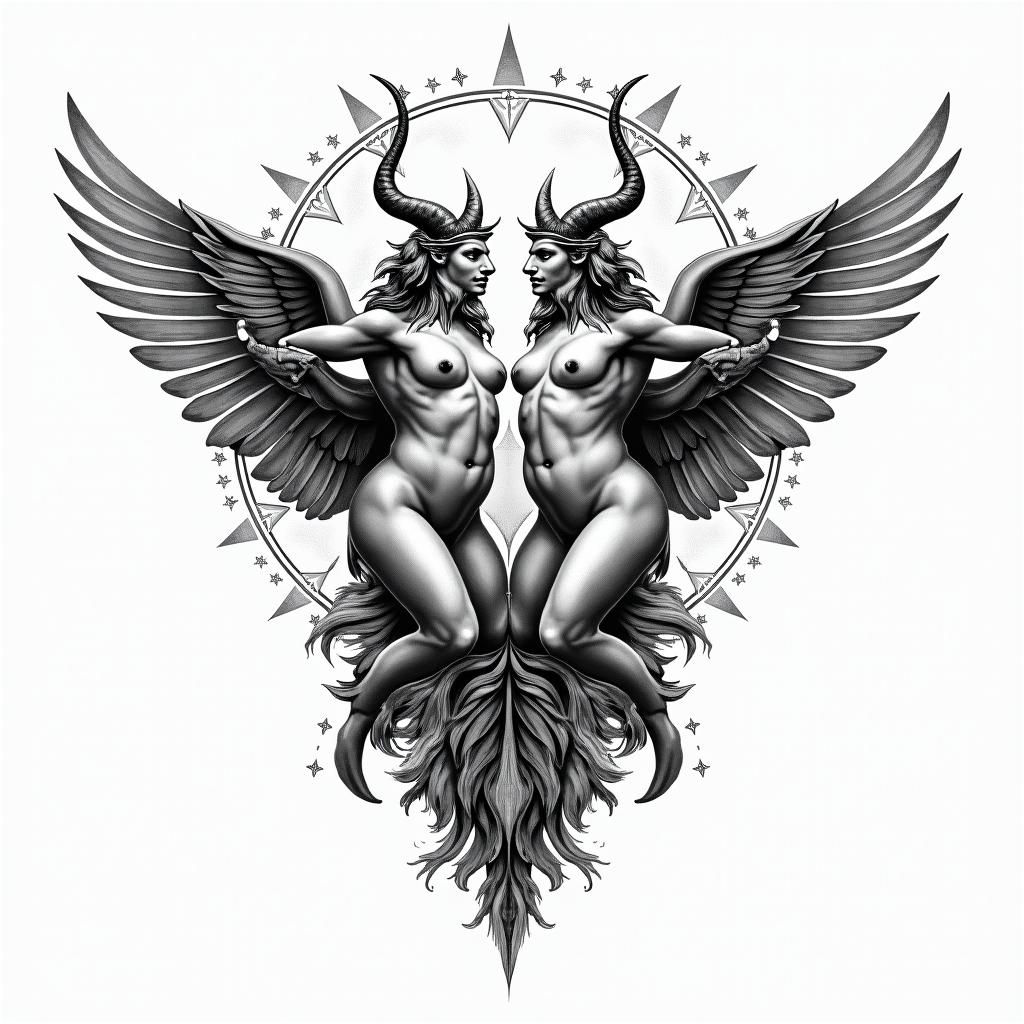 Sagittarius and Geminihigly detailed tattoo