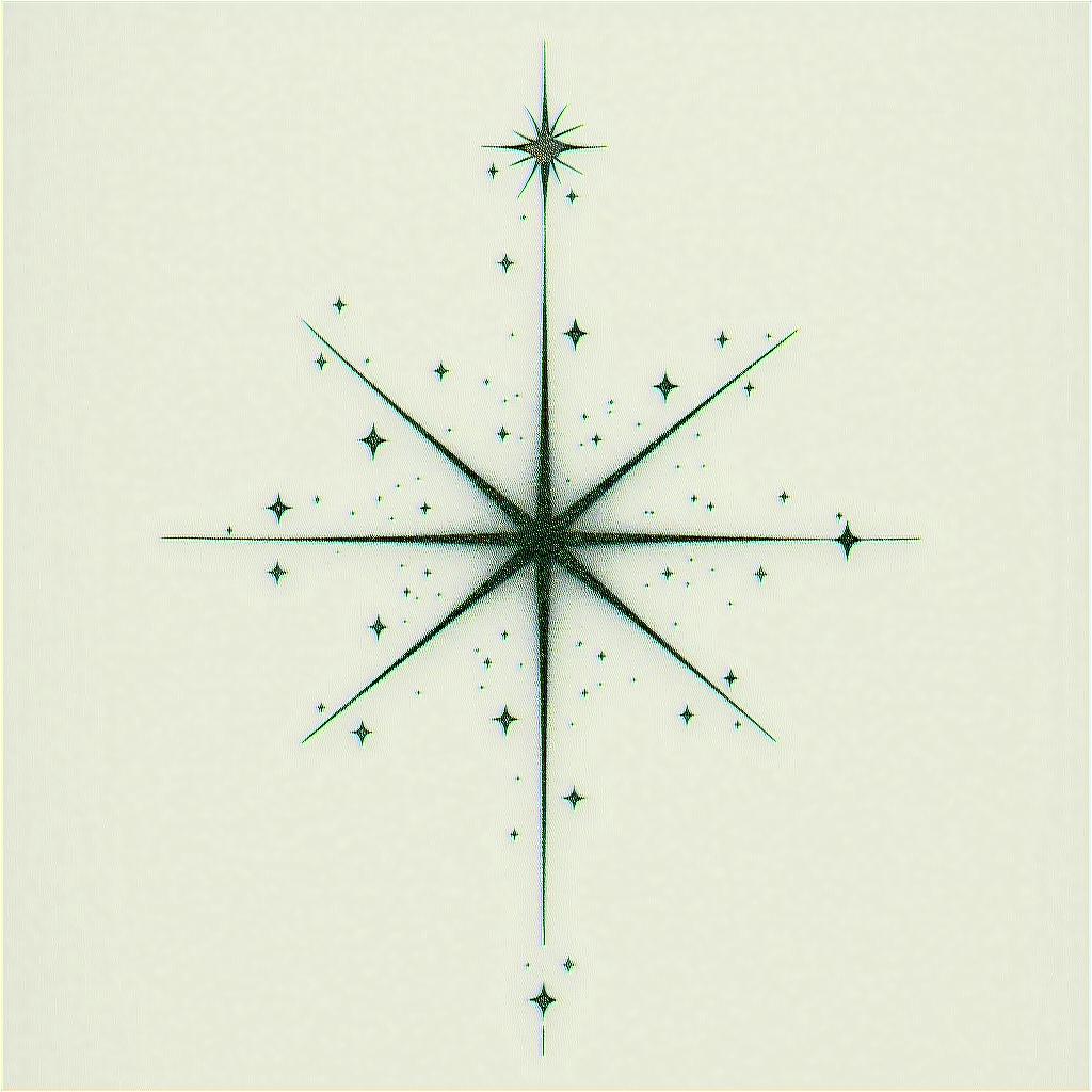 Sparkle star royalin minimalist style tattoo, featuring simple shapes and fine lines, with minimal shading and details, tiny triangles, creating a sense of balance and harmony - Variation 3
