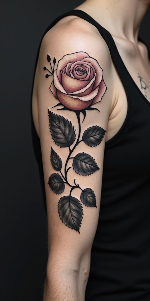 Two rosesin Modest style tattoo, featuring soft, delicate line work with simple and meaningful symbols, gentle waves, a heart, evoking a sense of serenity and grace, - Variation 3