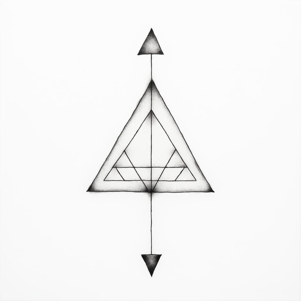 Paty, Gemini, 3 children, married.in minimalist style tattoo, featuring simple shapes and fine lines, with minimal shading and details, tiny triangles, creating a sense of balance and harmony