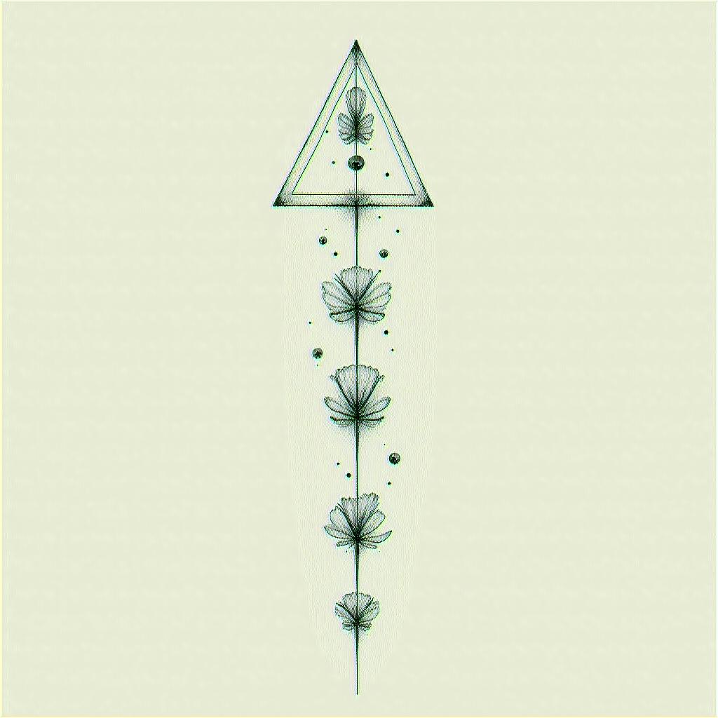 Paty, Gemini, 3 children, married.in minimalist style tattoo, featuring simple shapes and fine lines, with minimal shading and details, tiny triangles, creating a sense of balance and harmony - Variation 4