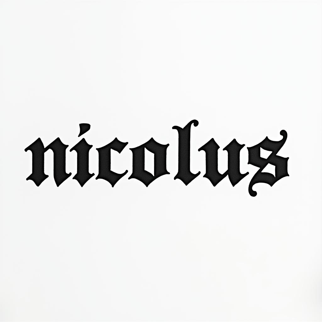 Nicolasminimalist text-based tattoo, Monospace font ultra-realistic, perfectly placed, high-quality font design, photo-realistic shading, 8k, high quality, finely detailed typograph