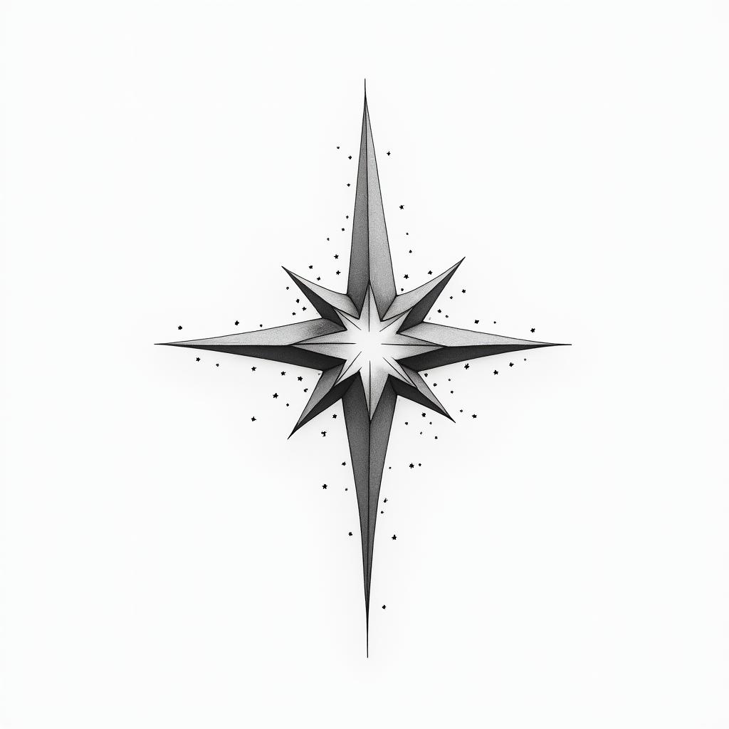 Nature sparkle starin minimalist style tattoo, featuring simple shapes and fine lines, with minimal shading and details, tiny triangles, creating a sense of balance and harmony - Variation 8