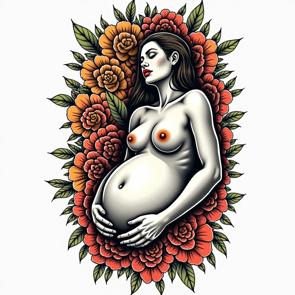 Birth, Mother Earth, photography, doulain pop art style tattoo, featuring bold and vibrant colors, exaggerated outlines, iconic imagery, inspired by comic books and speech bubbles, comic book characters, retro pop culture - Variation 3