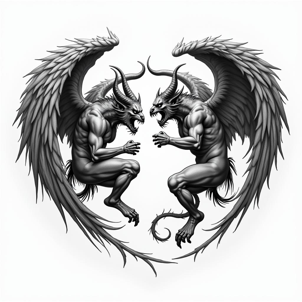 Renaissance demon battling angelshigly detailed tattoo - Variation 3