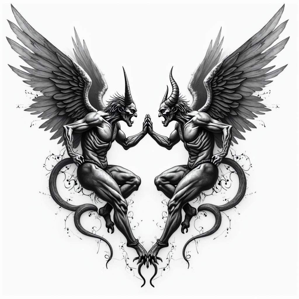 Renaissance demon battling angelshigly detailed tattoo
