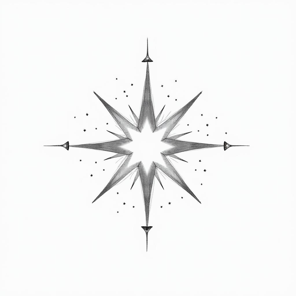 Nature sparkle starin minimalist style tattoo, featuring simple shapes and fine lines, with minimal shading and details, tiny triangles, creating a sense of balance and harmony - Variation 2