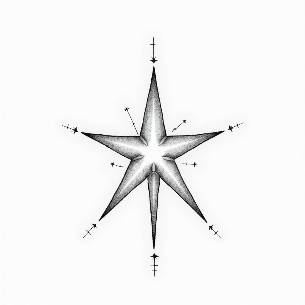 Nature sparkle starin minimalist style tattoo, featuring simple shapes and fine lines, with minimal shading and details, tiny triangles, creating a sense of balance and harmony - Variation 3